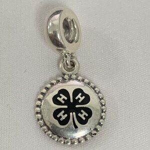 Pandora 4-H Logos Silver Dangle Charm, S925 Silver Jewelry